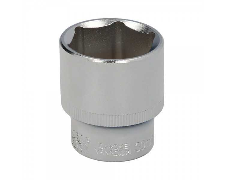 Llave Vaso 1/2" Hexagonal 30 mm. Perfil de 6 caras. Acero Cromo Vanadio, Aristas Redondas