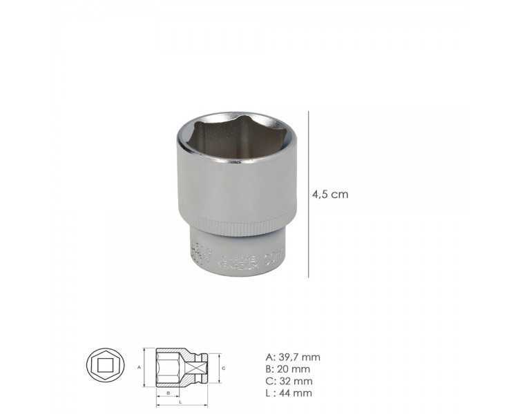 Llave Vaso 1/2" Hexagonal 30 mm. Perfil de 6 caras. Acero Cromo Vanadio, Aristas Redondas