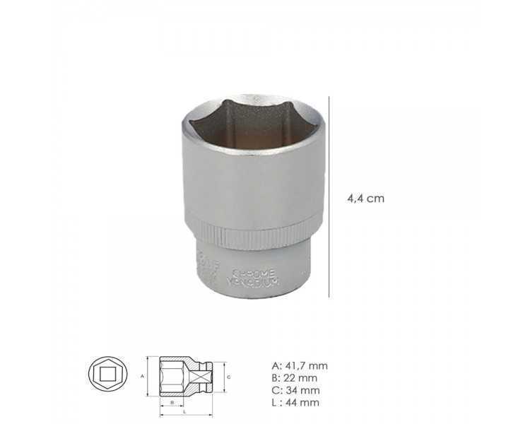 Llave Vaso 1/2" Hexagonal 32 mm. Perfil de 6 caras. Acero Cromo Vanadio, Aristas Redondas