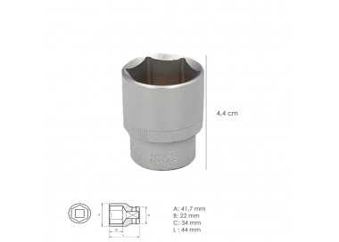 Llave Vaso 1/2" Hexagonal 32 mm. Perfil de 6 caras. Acero Cromo Vanadio, Aristas Redondas