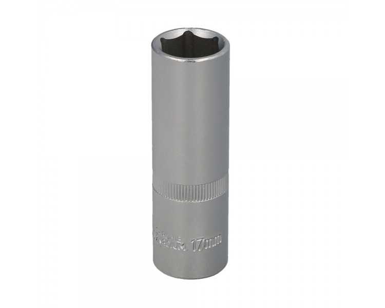 Llave Vaso 1/2" Hexagonal Larga 17 mm. Perfil de 6 caras. Acero Cromo Vanadio, Aristas Redondas