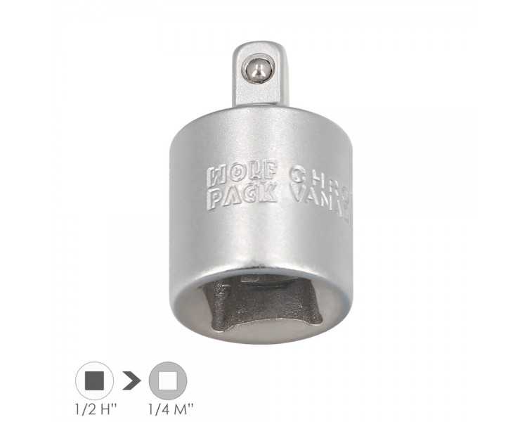 Adaptador Reductor  1/2" Hembra A 1/4" Macho. Acero Cromo Vanadio, Aristas Redondas, Reductor Carraca,