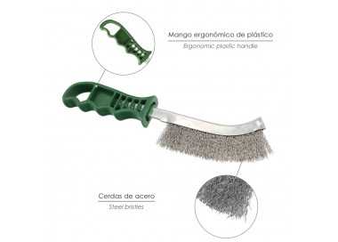 Cepillo Acero Inoxidable Mango Verde 25 cm. Cepillo Eliminación Oxido, Pintura, Pulido De Metales.