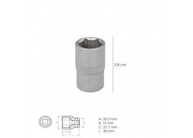 Llave Vaso 1/2" Hexagonal 14 mm. Perfil de 6 caras. Acero Cromo Vanadio, Aristas Redondas