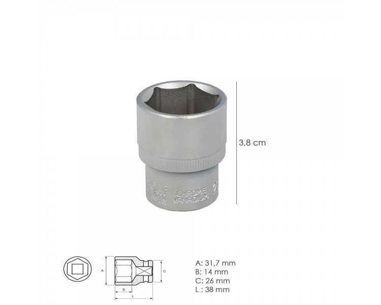 Llave Vaso 1/2" Hexagonal 23 mm. Perfil de 6 caras. Acero Cromo Vanadio, Aristas Redondas