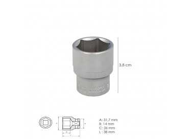 Llave Vaso 1/2" Hexagonal 23 mm. Perfil de 6 caras. Acero Cromo Vanadio, Aristas Redondas
