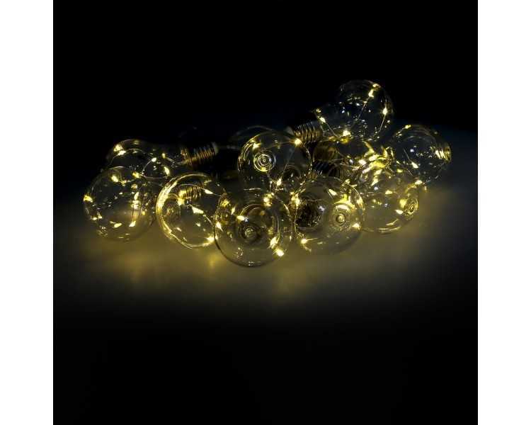 Guirnalda Solar 10 Bombillas / 50 Micro Leds Luz Calida. Bateria Recargable Uso en Exteriores / Interiores Ip44