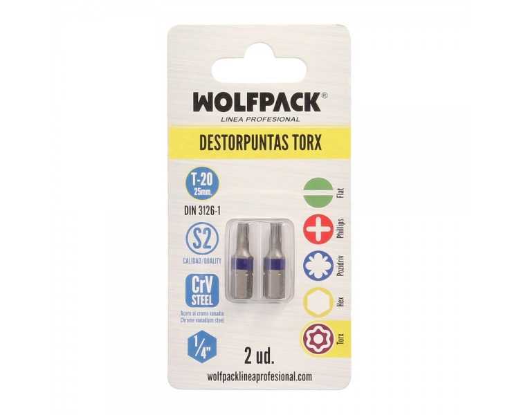 Puntas Destornillador Torx 20 Inviolable (2 Piezas). Acero S2 al Cromo Vanadio. Puntas Hexagonales, Destorpuntas,