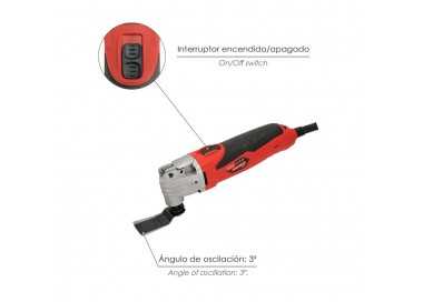 Herramienta Multifuncion Oscilante 300 Watt. Con Accesorios 23.000 R.P.M. Variador Velocidad, Cambio Rapido Hoja, Cortar, Lijar