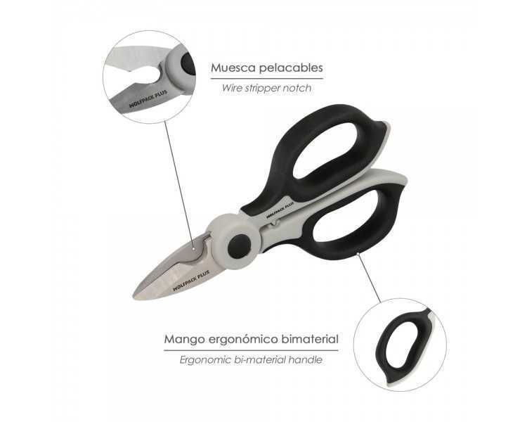Tijeras Electricista 155 mm. Mango TPR Plus No tension. Hojas Acero Inoxidable, Ergonomicas, Tijeras Cortar Cable, Pelacables
