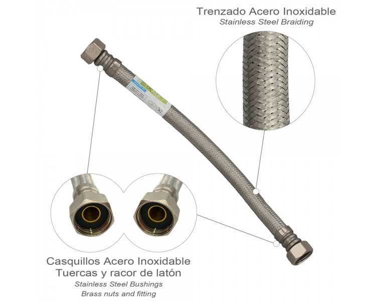 Latiguillo Flexible Reforzado Acero Inoxidable Termo Hembra 1/2" - Hembra 1/2" Longitud 300 mm