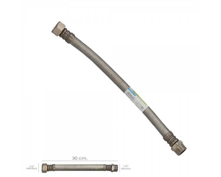 Latiguillo Flexible Reforzado Acero Inoxidable Termo Macho 1/2" - Hembra 1/2" Longitud 300 mm