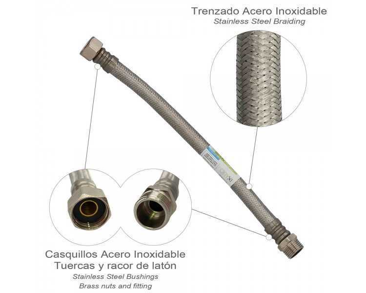 Latiguillo Flexible Reforzado Acero Inoxidable Termo Macho 1/2" - Hembra 1/2" Longitud 300 mm