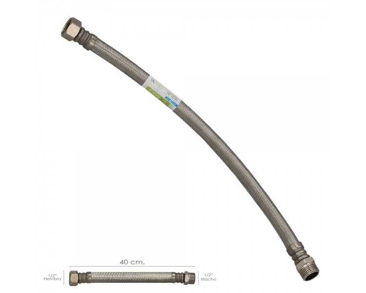 Latiguillo Flexible Reforzado Acero Inoxidable Termo Macho 1/2" - Hembra 1/2" Longitud 400 mm