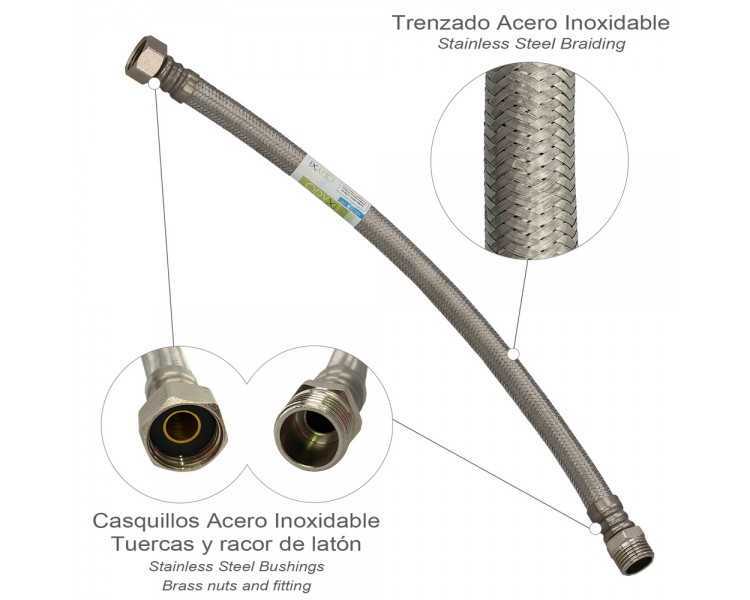 Latiguillo Flexible Reforzado Acero Inoxidable Termo Macho 1/2" - Hembra 1/2" Longitud 400 mm