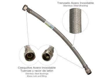 Latiguillo Flexible Reforzado Acero Inoxidable Termo Macho 1/2" - Hembra 1/2" Longitud 400 mm