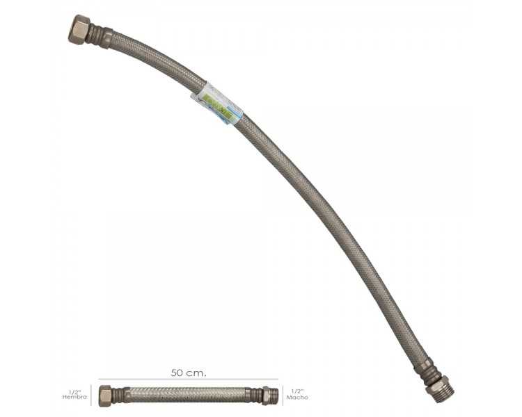 Latiguillo Flexible Reforzado Acero Inoxidable Termo Macho 1/2" - Hembra 1/2" Longitud 500 mm