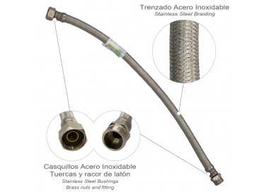 Latiguillo Flexible Reforzado Acero Inoxidable Termo Macho 1/2" - Hembra 1/2" Longitud 500 mm