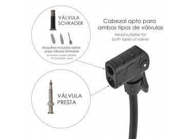 Bomba Aire 5,5 Bares Cuerpo Acero, Valvulas SCHRADER y PRESTA con Adaptadores. Bomba Bicicletas, Bomba coches