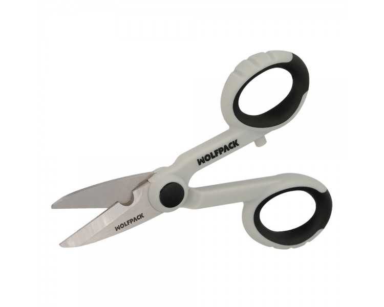 Tijeras Electricista 140 mm. Mango TPR No tension. Hojas Acero Inoxidable, Ergonomicas, Tijeras Cortar Cable, Pelacables