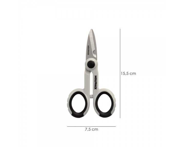 Tijeras Electricista 140 mm. Mango TPR No tension. Hojas Acero Inoxidable, Ergonomicas, Tijeras Cortar Cable, Pelacables