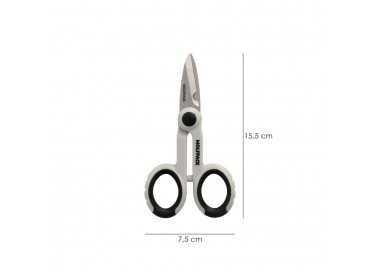 Tijeras Electricista 140 mm. Mango TPR No tension. Hojas Acero Inoxidable, Ergonomicas, Tijeras Cortar Cable, Pelacables