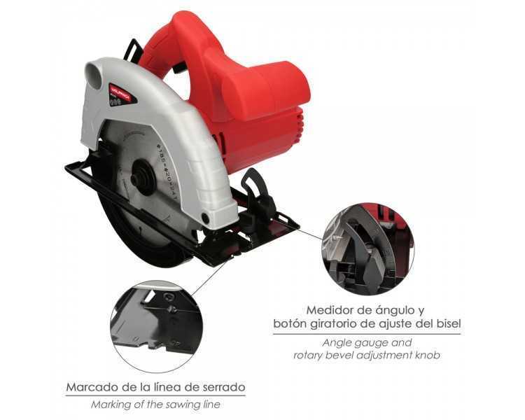 Sierra Circular 1300 Watt. Disco 185 mm. 4.800 RPM Corte a Inglete Con Regulador de Profundidad. Ingletadora, Sierra Madera.