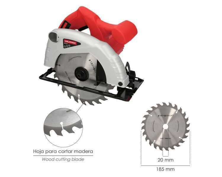 Sierra Circular 1300 Watt. Disco 185 mm. 4.800 RPM Corte a Inglete Con Regulador de Profundidad. Ingletadora, Sierra Madera.