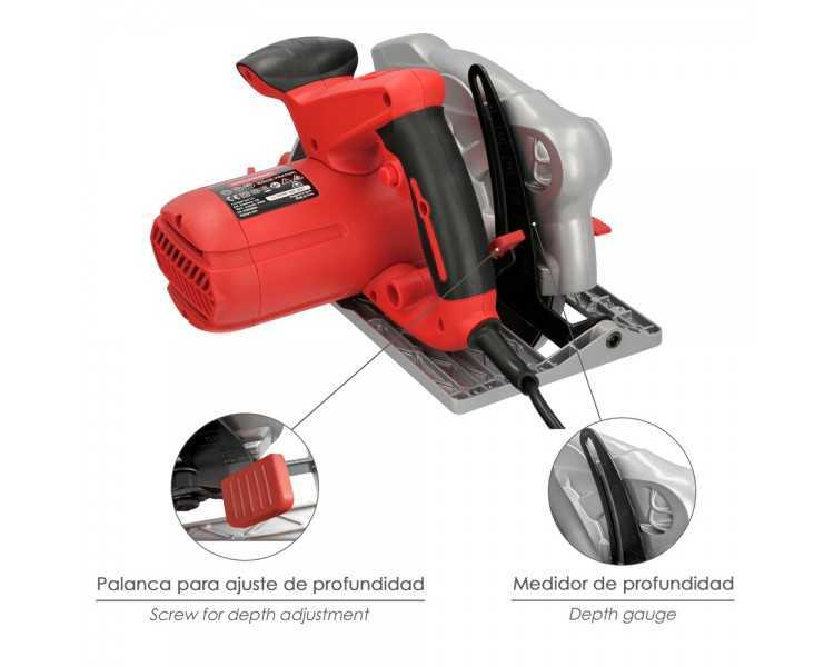 Sierra Circular 1300 Watt. Con Laser Disco 185 mm. 4.700 RPM Corte Inglete Regulador de Profundidad. Ingletadora, Sierra Madera