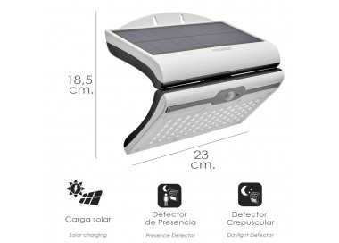 Aplique / Lampara Solar Led Jardin Blanca Con Sensor de Movimiento y Crepuscular. IP44