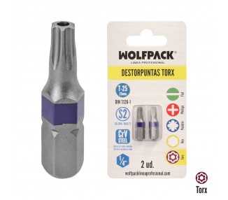 Puntas Destornillador Torx 25 Inviolable (2 Piezas). Acero S2 al Cromo Vanadio. Puntas Hexagonales, Destorpuntas,