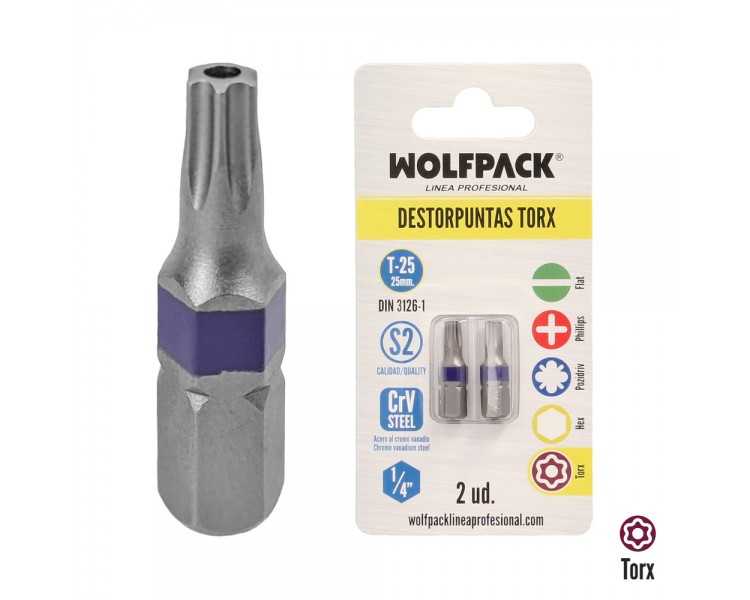 Puntas Destornillador Torx 25 Inviolable (2 Piezas). Acero S2 al Cromo Vanadio. Puntas Hexagonales, Destorpuntas,