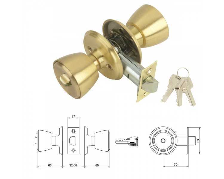 Pomo MCM 501B Con Llave y Condena Latonado Entrada 70 mm.
