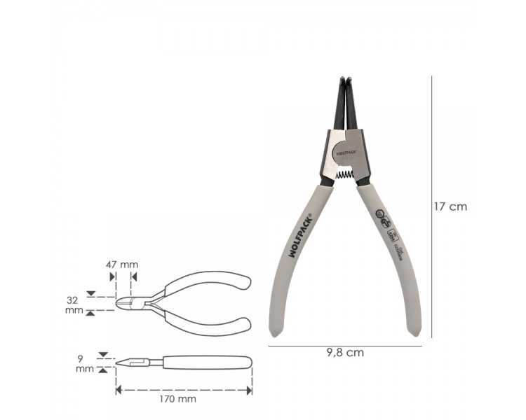 Alicates Arandelas Exteriores Curvo 175 mm. Acero Din 5254. Anillos De Presion, Anillos De Retención, Arandelas Circlips