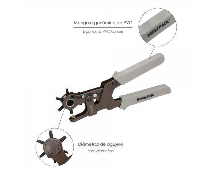 Sacabocados Estrella Industrial 225 mm. Agujeros de Ø 2,0 a 4.5 mm. Alicates Agujeros, Perforador Cuero, Alicates Cinturones,