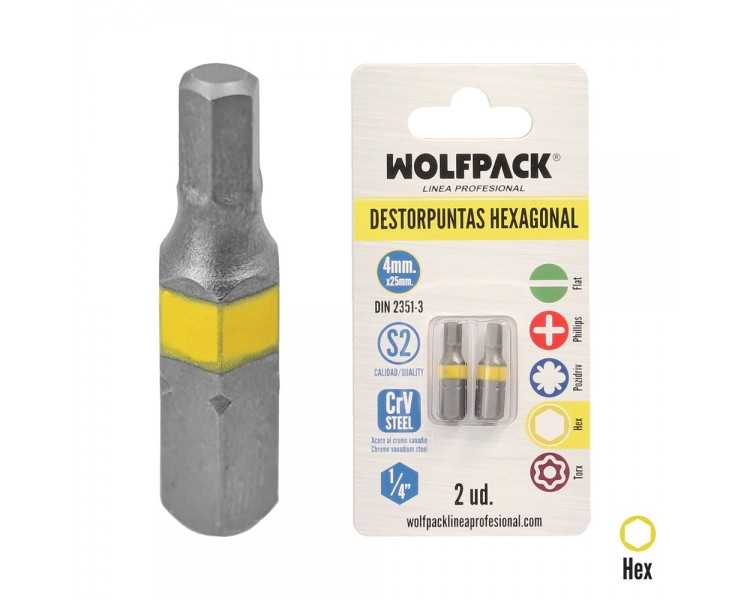 Puntas Destornillador Hexagonal 4,0 mm. (2 Piezas). Acero S2 al Cromo Vanadio. Puntas Hexagonales, Destorpuntas,
