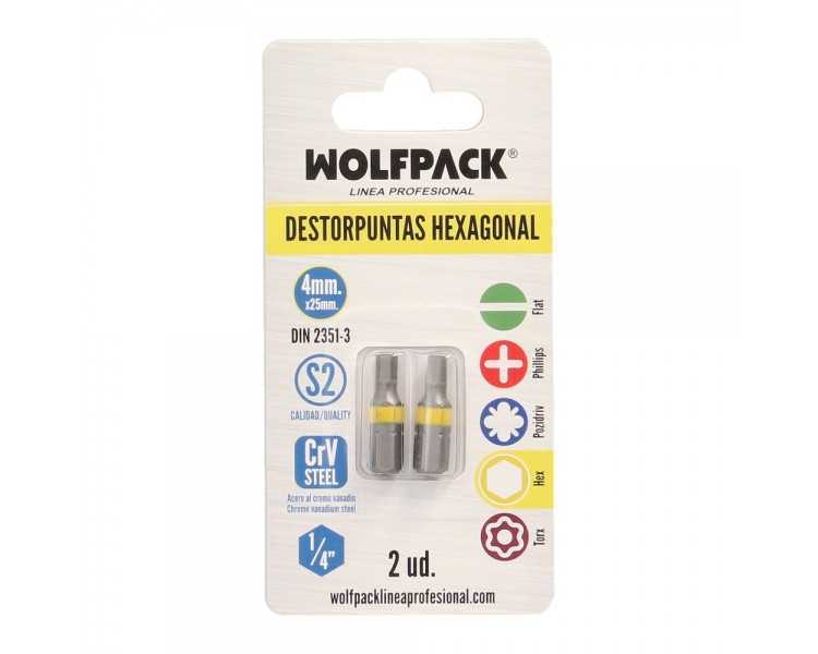 Puntas Destornillador Hexagonal 4,0 mm. (2 Piezas). Acero S2 al Cromo Vanadio. Puntas Hexagonales, Destorpuntas,
