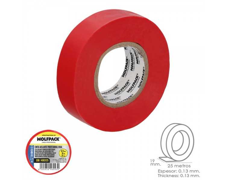 Cinta Aislante Profesional Roja Espesor 0.13 mm. Ancho 19 mm. Rollo 25 Metros Cinta Electricista, Cinta Aislante Cables