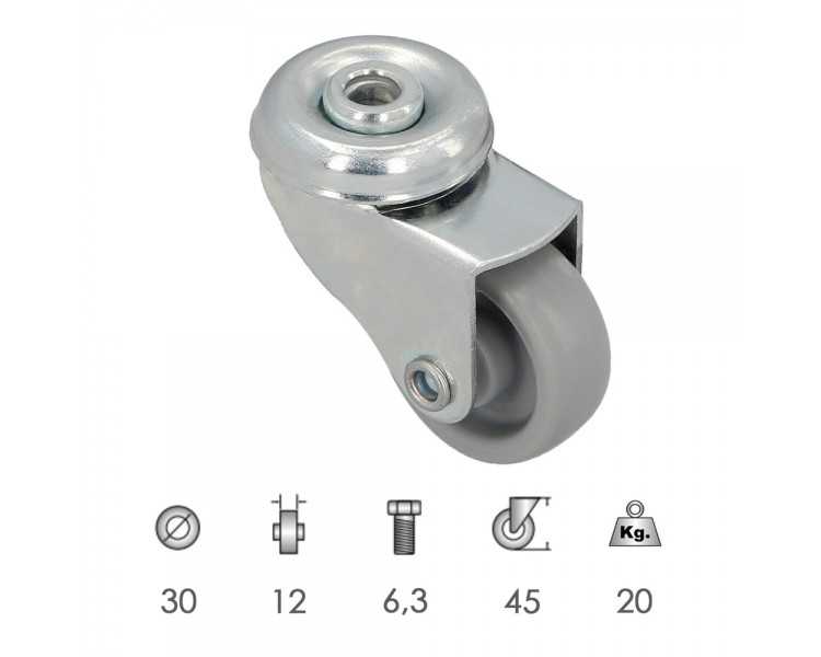 Rueda Domestica Ø 30 mm. Agujero Pasante Ø 6,3 mm.