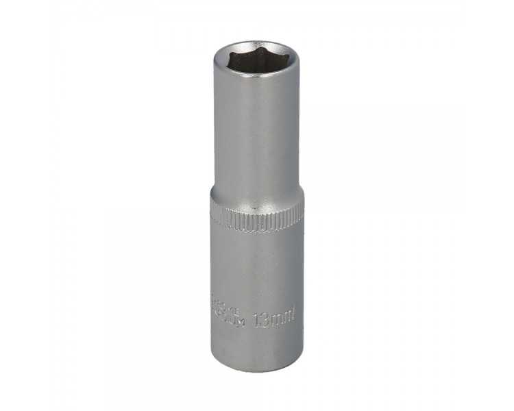Llave Vaso 1/2" Hexagonal Larga 13 mm. Perfil de 6 caras. Acero Cromo Vanadio, Aristas Redondas