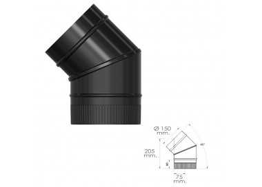 Codo Estufa Liso Negro Vitrificado Ø 150 mm. 45°