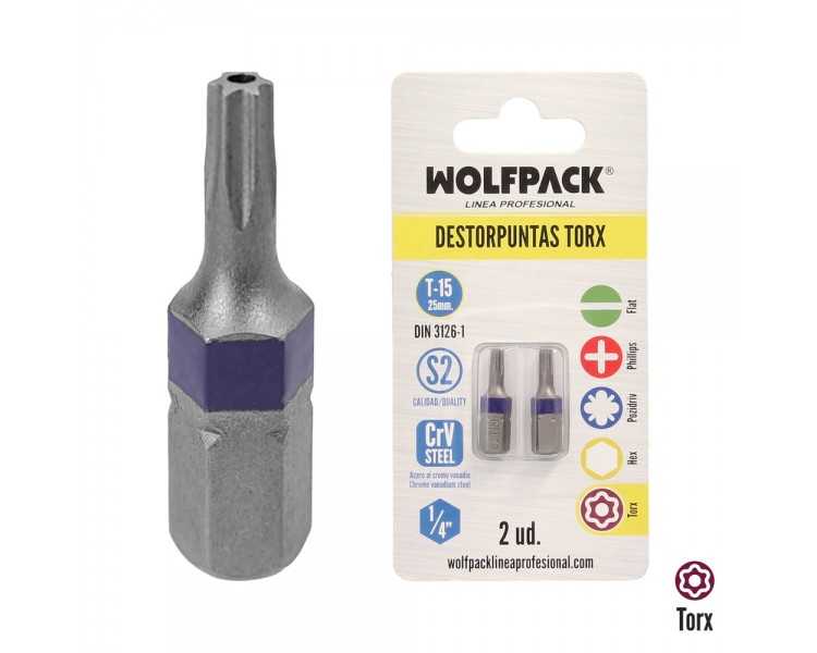 Puntas Destornillador Torx 15 Inviolable (2 Piezas). Acero S2 al Cromo Vanadio. Puntas Hexagonales, Destorpuntas,