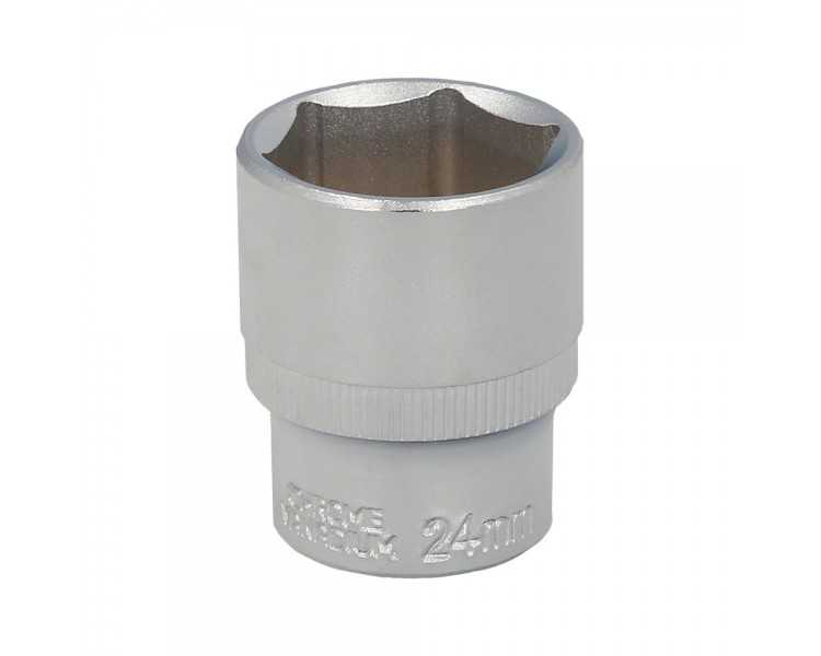 Llave Vaso 1/2" Hexagonal 24 mm. Perfil de 6 caras. Acero Cromo Vanadio, Aristas Redondas