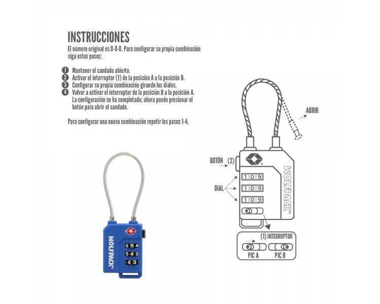 Candado Seguridad Equipaje Tsa 3 Digitos Con Cable Acero. Candado Combinación, Maleta, Viaje, Mochilas, Seguridad