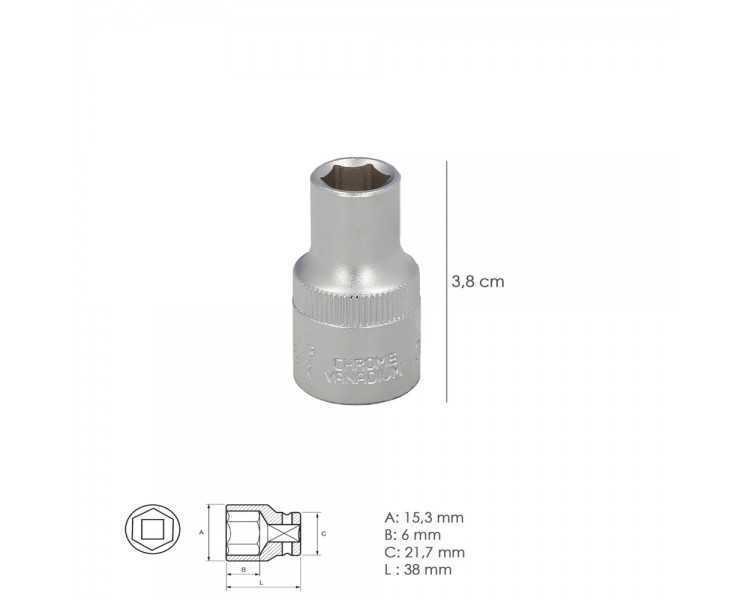 Llave Vaso 1/2" Hexagonal 10 mm. Perfil de 6 caras. Acero Cromo Vanadio, Aristas Redondas