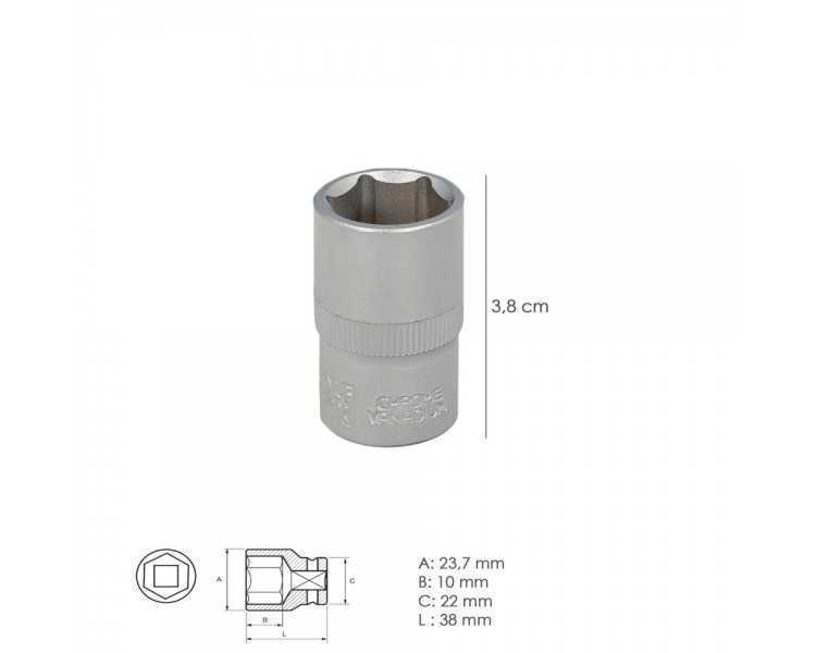 Llave Vaso 1/2" Hexagonal 17 mm. Perfil de 6 caras. Acero Cromo Vanadio, Aristas Redondas