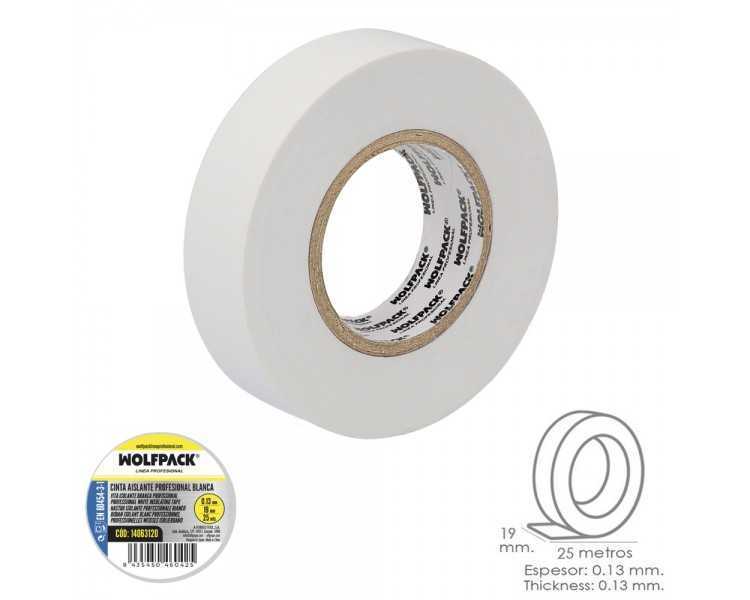 Cinta Aislante Profesional Blanca Espesor 0.13 mm. Ancho 19 mm. Rollo 25 Metros Cinta Electricista, Cinta Aislante Cables