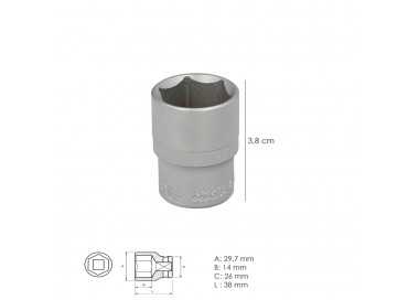 Llave Vaso 1/2" Hexagonal 22 mm. Perfil de 6 caras. Acero Cromo Vanadio, Aristas Redondas