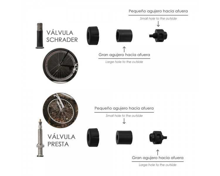 Bomba Para Bicicletas, Inflador Para Bicicleta, Bomba Patinete. Valvulas Schrader, Dunlop y Presta 8 Bares, Con soporte Bici