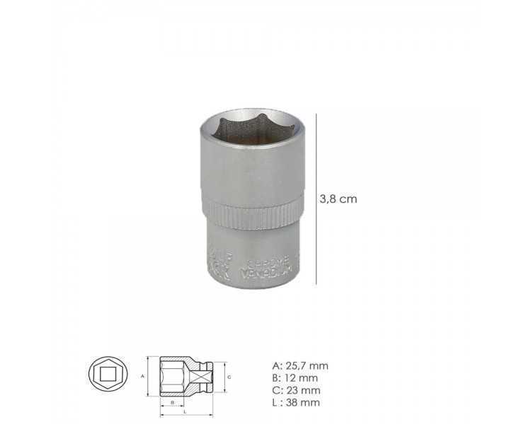 Llave Vaso 1/2" Hexagonal 18 mm. Perfil de 6 caras. Acero Cromo Vanadio, Aristas Redondas